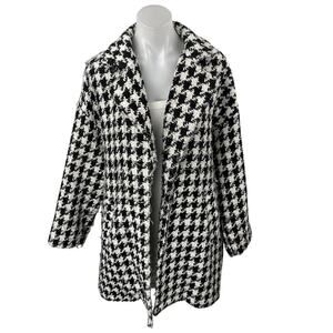 Forever 21 Women's Black White Tweed Houndstooth Checkered Overcoat Jacket Sz S